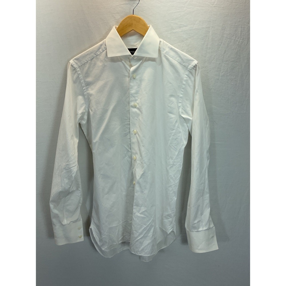 Ermenegildo Zegna Men's Dress Shirt Size M White Stripe Texture Cotton Luxury